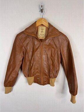 Gassy Jack  Levy 70s Vintage Brown Leather Bomber Jacket Canada Women XS / S